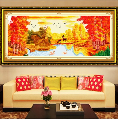 客厅十字绣成品纯手工黄金满地