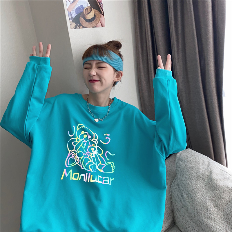 Real video fish scale 65 reflective little bear bodyguard female summer short sleeve width Korean Green BF