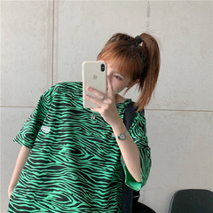 Real shot summer 2021 new design small crowd Zebra Stripe thin versatile Short Sleeve T-Shirt Medium Length