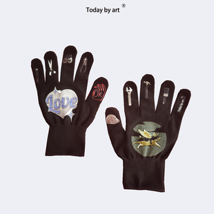 LIKE THIS 今日艺术原创工业风男友力锤子印花搬砖重作业手套网红