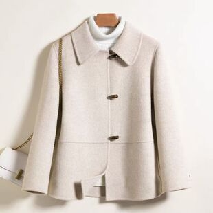 2025双面羊毛呢秋冬牛角呢子毛呢短款 羊毛双面大衣小个子外套上衣