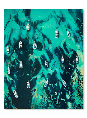 【艺术版画】Nina Brooke复刻艺术版画蓝绿色大海滩风景装饰画芯