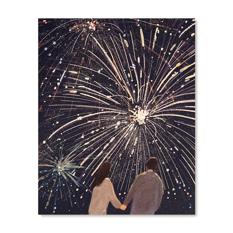 【艺术版画】插画师Subin复刻艺术版画韩系治愈烟花情侣装饰画芯