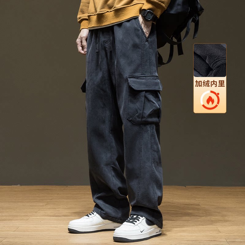 日系天丝莱赛尔冰丝直筒休闲工装裤男2026春夏多口袋宽松大码裤子