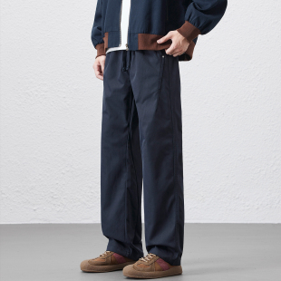春夏美式街头风高端休闲裤男士秋冬直筒宽松抽绳拼接长裤百搭裤子