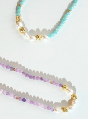 天然复古岩石块推罗紫锁骨链