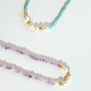 BettySays同款尼罗河蓝推罗紫复古巴洛克珍珠天河石紫星石锁骨链