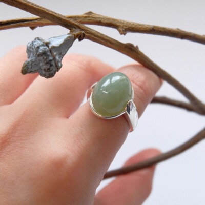 S925银和田玉开口戒