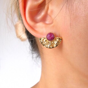 S925银Aten阿顿太阳神炽烈红钻切面天然红宝石原矿耳钉