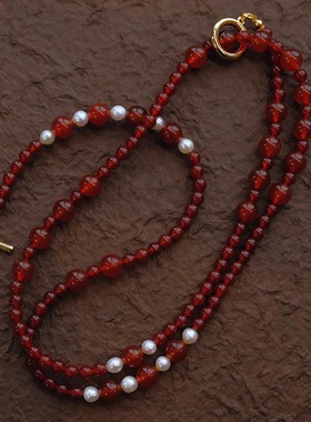 《Life Stone生命石》红玛瑙天然淡水珍珠系列毛衣链