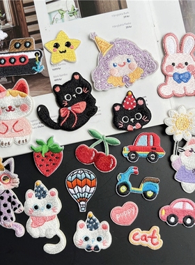E少女心卡通可爱小物刺绣贴胸针徽章补丁贴IPAD手账包包服饰装饰