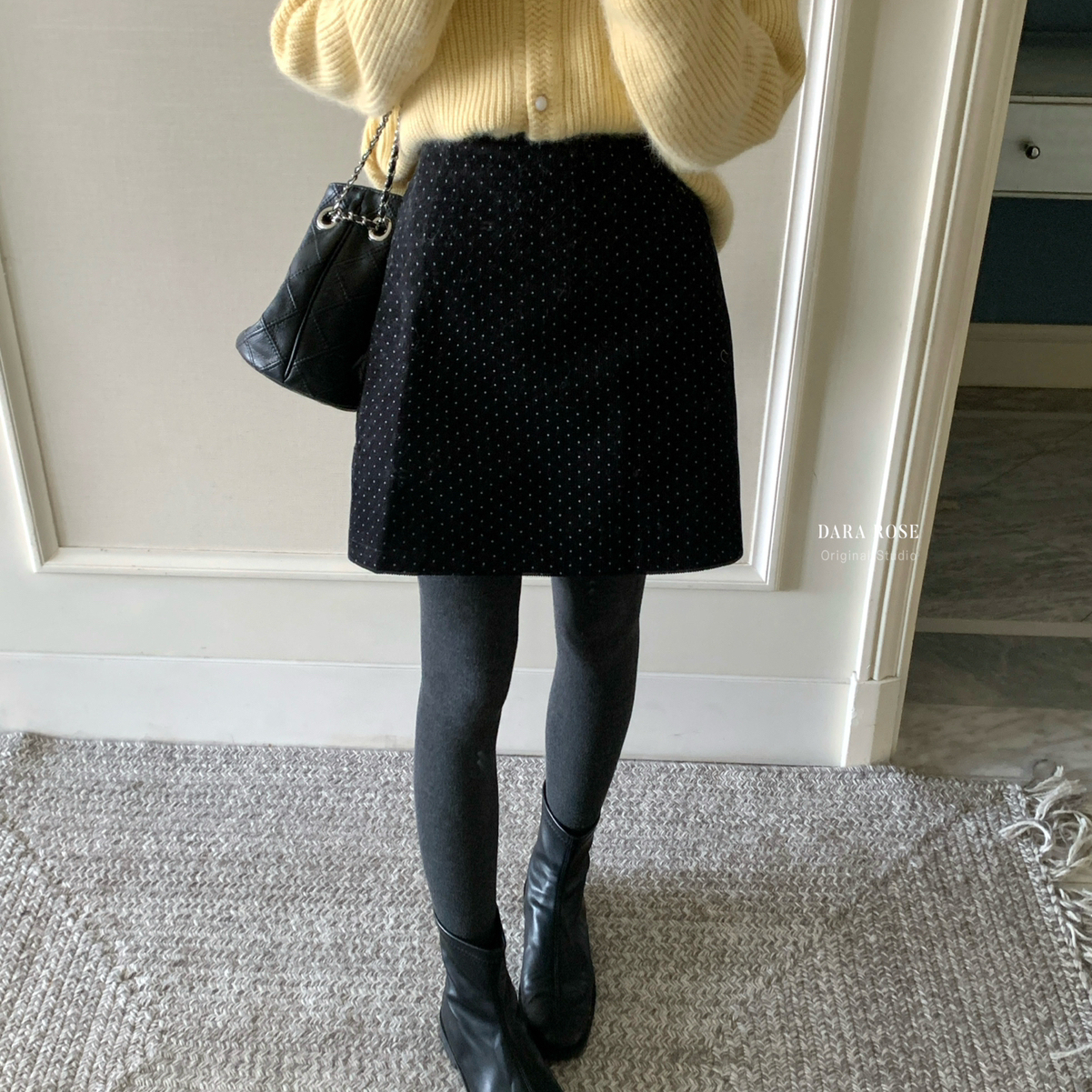 复古高腰灯芯绒波点显瘦a字半身裙