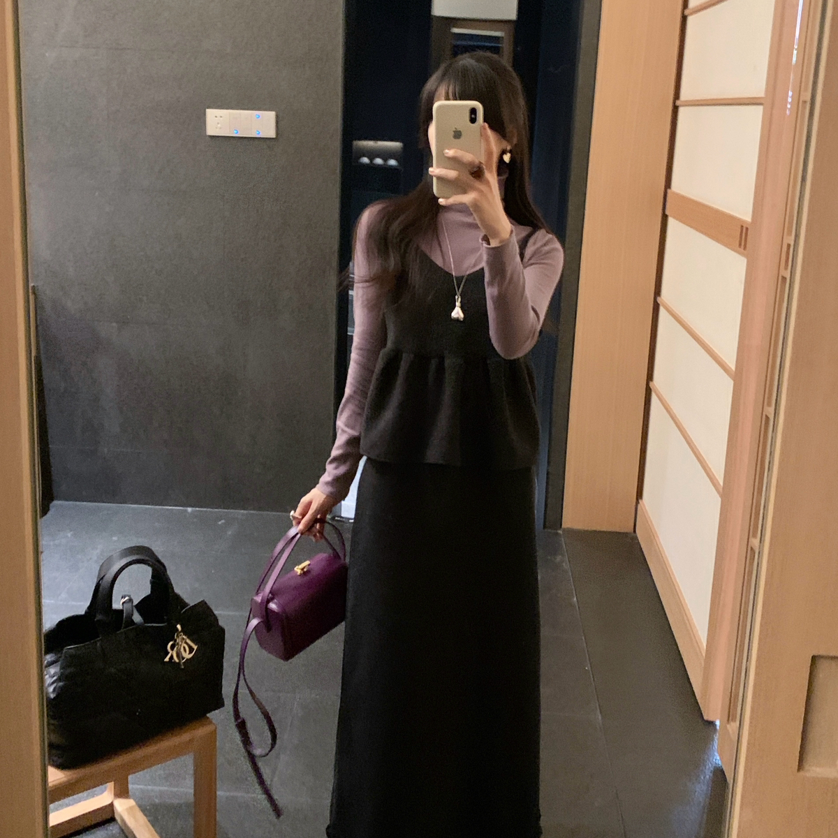 三件套好韩韩系温柔简约撞色针织衫吊带木耳边半裙设计小衫+背心+