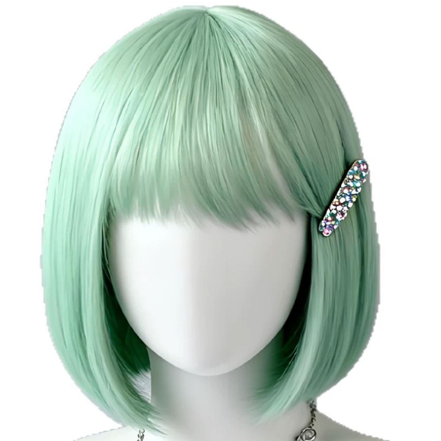Lolita绿色短发齐刘海波波头假发