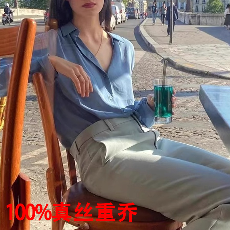 防晒真丝双乔衬衫大码衬衣桑蚕丝