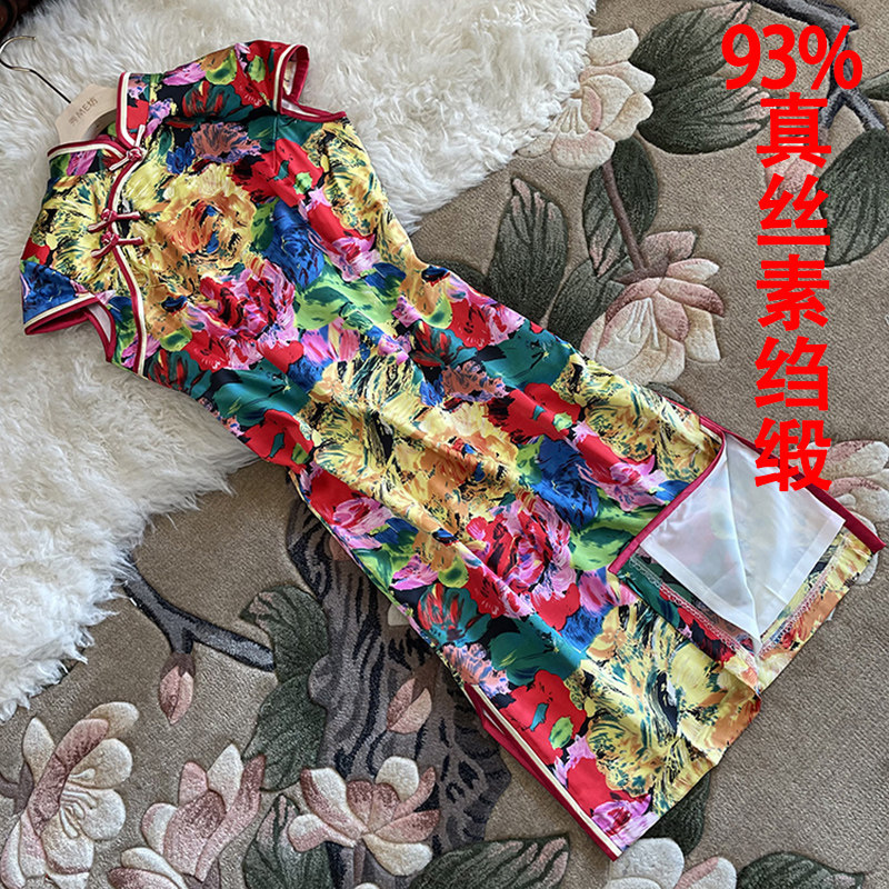 真丝素绉缎旗袍新中式改良弹力缎