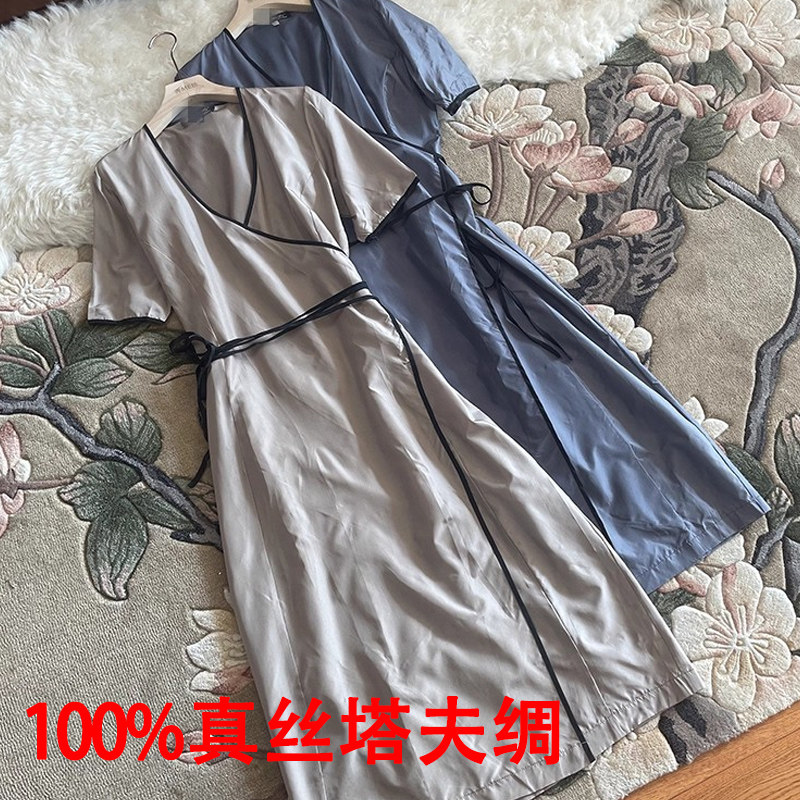 桑蚕丝连衣裙2025茶歇裙一片式真丝裹身连衣裙黑色法式长裙修身冬