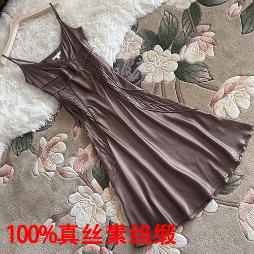 重磅真丝素绉缎吊带裙法式礼服裙