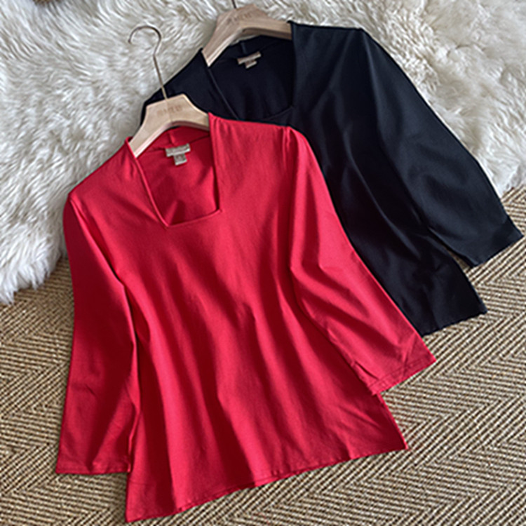 白厂丝T恤 真丝桑蚕丝旁MM方领高端打底T恤内衣女出口大牌七分袖