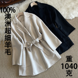 秋冬新款中长款高端双面手工大衣女赫本风冬胖MM收腰羊毛毛呢外套