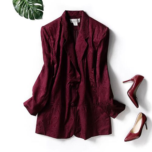 真丝西服中长款轻奢国风提花阔版