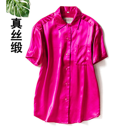 衬衫丝棉翻领半袖重磅绸缎上衣
