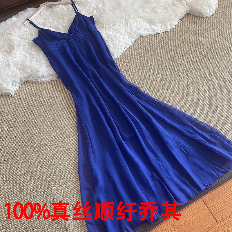 飘逸感 超垂坠·超长款100_纯真丝 桑蚕丝吊带礼服裙 连衣长裙