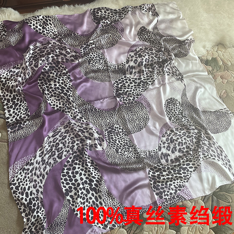 真丝素绉缎丝巾140超大豹纹欧美