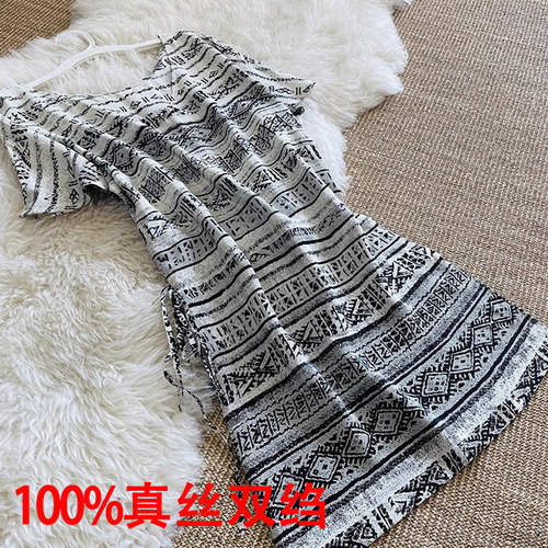 真丝连衣裙腰带桑蚕丝双绉印花裙