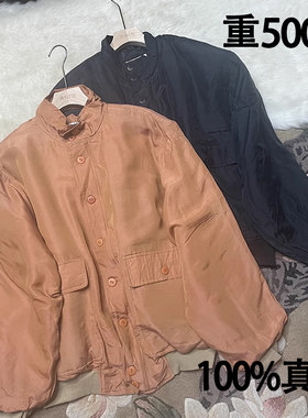 薄夹棉棉服宽松夹克100%真丝口袋