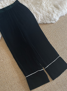 真丝丝绒 直筒垂感显瘦阔腿裤女桑蚕丝真丝绒裤子宽松休闲复古