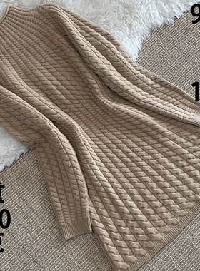 法式气质高领 羊毛山羊绒针织连衣裙T家H秋冬修身扭纹打底毛衣裙