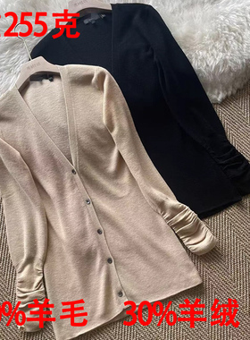 羊绒开衫长上衣超细TH羊毛衫针织开衫女2025秋冬螺纹修身针织外套