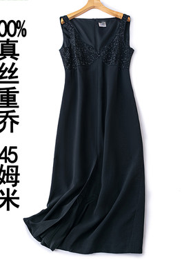 性感V桑蚕丝礼服钉珠真丝连衣裙