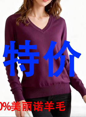 羊毛打底衫秋季V领长袖针织衫 超细羊毛衫女 舒适薄款 TH 修身款