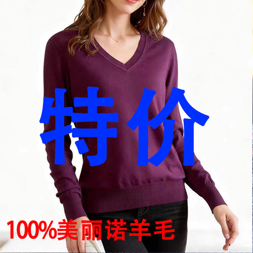 打底衫美丽诺羊毛针织衫V领修身