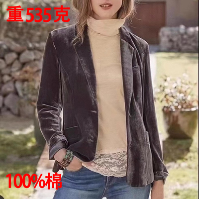 纯棉西服女修身法式丝绒外套秋冬
