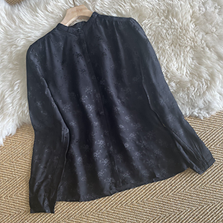 真丝桑波缎提花中国风衬衫茶服禅服外贸桑蚕丝小码立领上衣春夏女