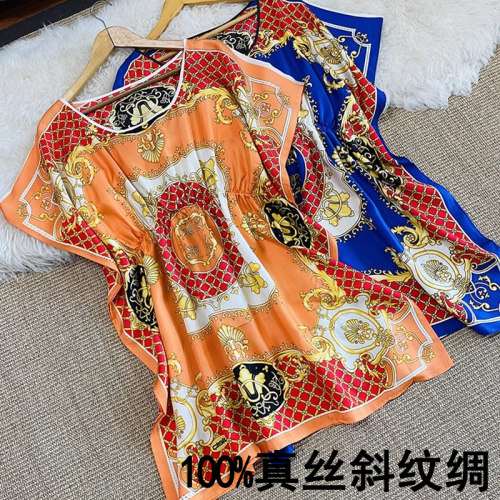 连衣裙桑蚕丝斜纹绸链条收腰