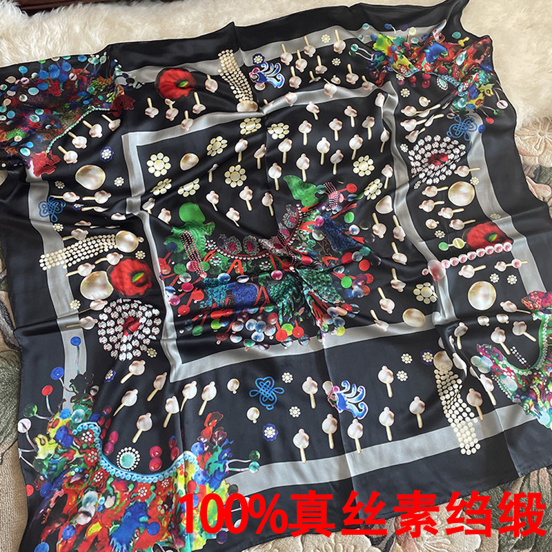 高档级真丝丝巾女时尚百搭围巾100 桑蚕丝140大方巾大披肩送礼