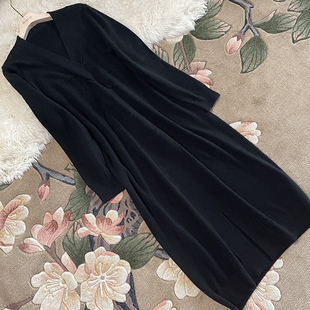 羊绒裙扭纹修身针织裙V领羊绒连衣裙女山羊绒衫中长款针织毛衣冬