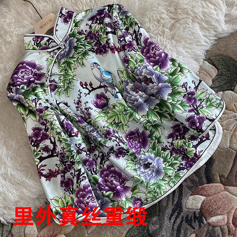 里外真丝素绉缎衬衫手工中式上衣