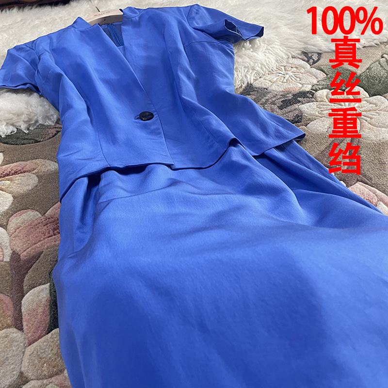 桑蚕丝西服裙 气场 时髦高笈双绉重磅真丝假两件典雅西装式连衣裙