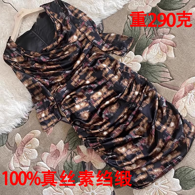 连衣裙真丝素绉段掐褶修身包臀