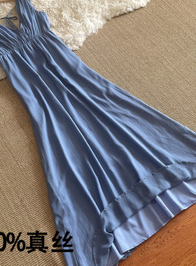 真丝连衣裙双V领礼服裙拖地及踝