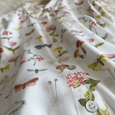 真丝双绉衬衫修身蝴蝶印花职业