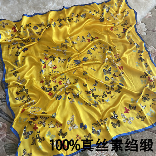 真丝素绉缎超大方巾蝴蝶印花140