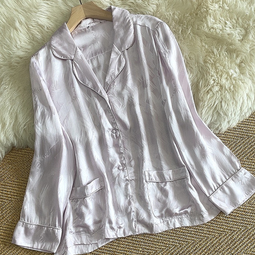 真丝提花缎睡衣上衣长袖春夏女