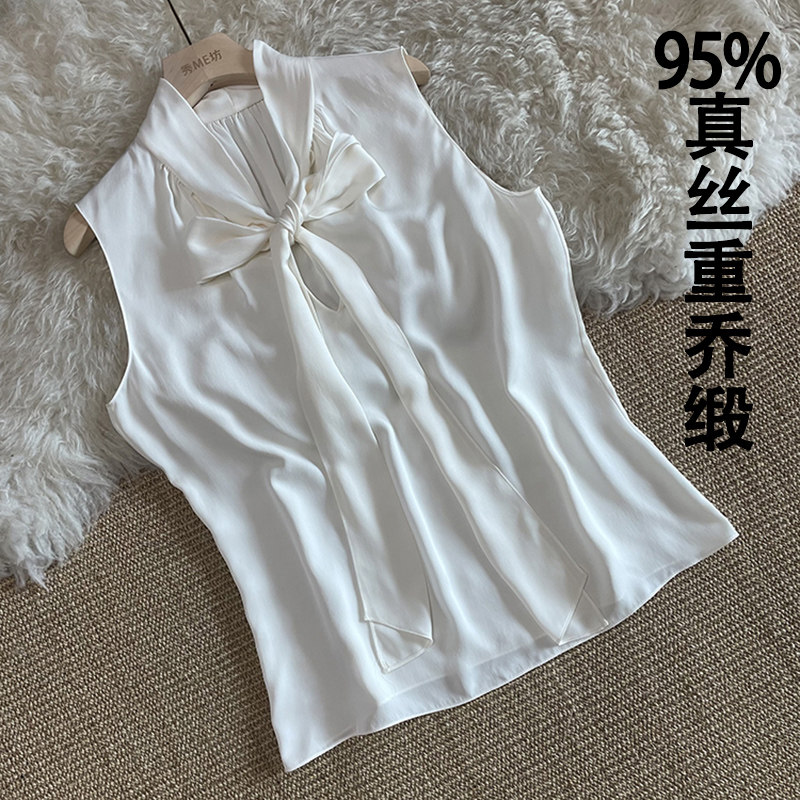 真丝重乔缎衬衫飘带领OL职业缎面