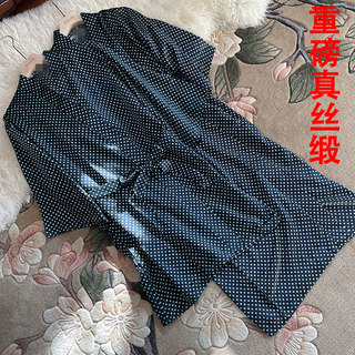 真丝睡袍女长款晨袍睡衣桑蚕丝家居服男波点外披睡裙丝绸法式浴袍